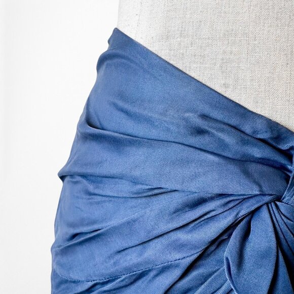 Zara Blue High Waisted Pleated High Slit Satin Midi Skirt Size XS - Picture 7 of 7